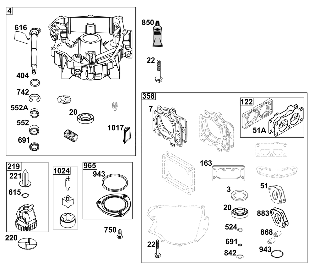 Crankcase Cover/Sump Group Diagram and Parts List for 44T977-0055-B5 400000 - 699999 Briggs and Stratton Engine